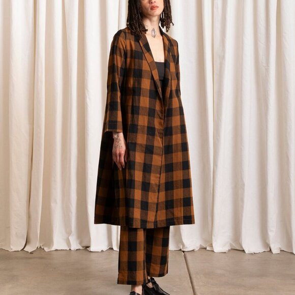 Ali Golden Brown Jacket Notch Silk Jacket Copper Plaid Size XS - Picture 3 of 9